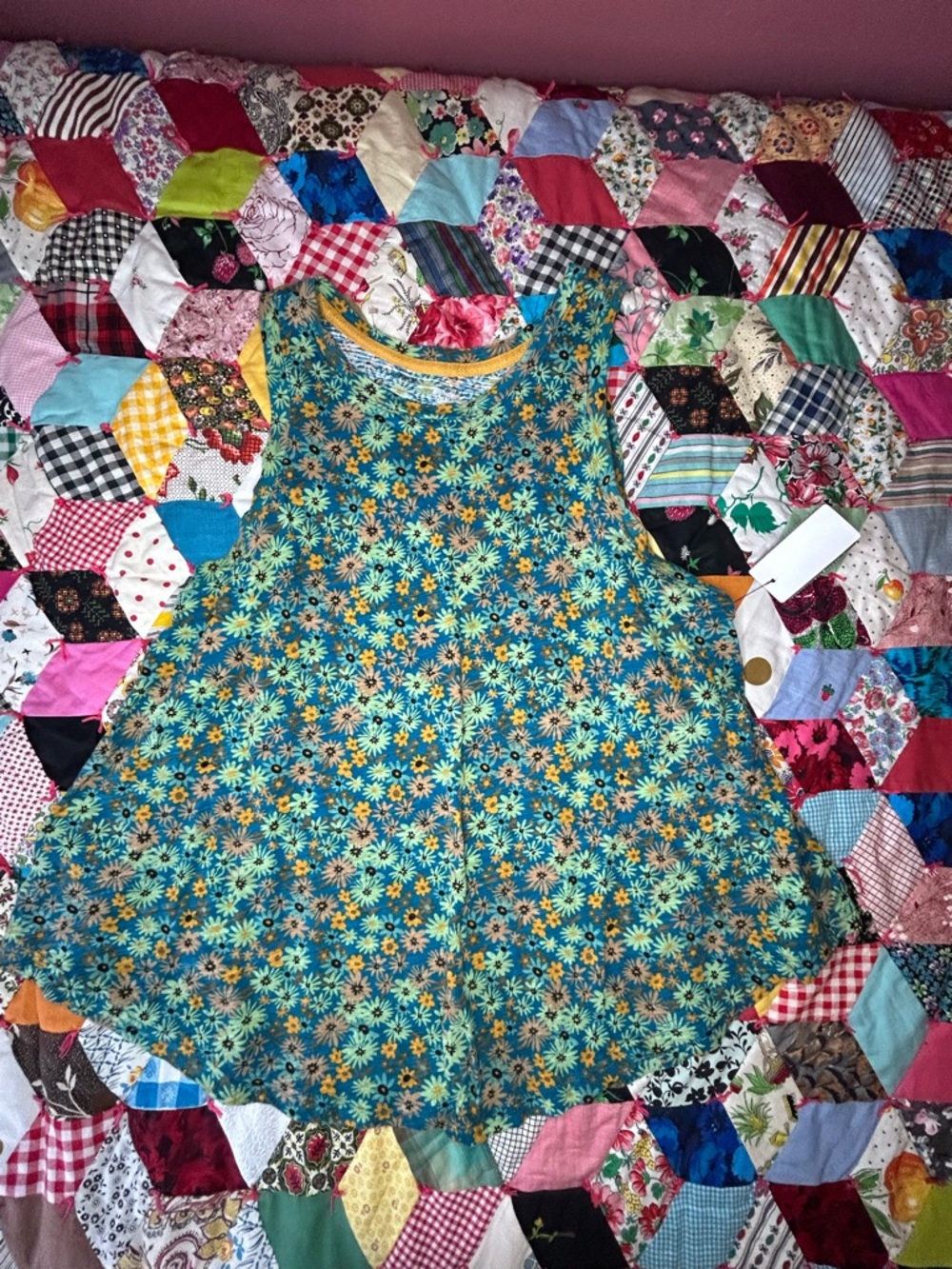 Floral Daisy Flowy tank top- Teal & Yellow